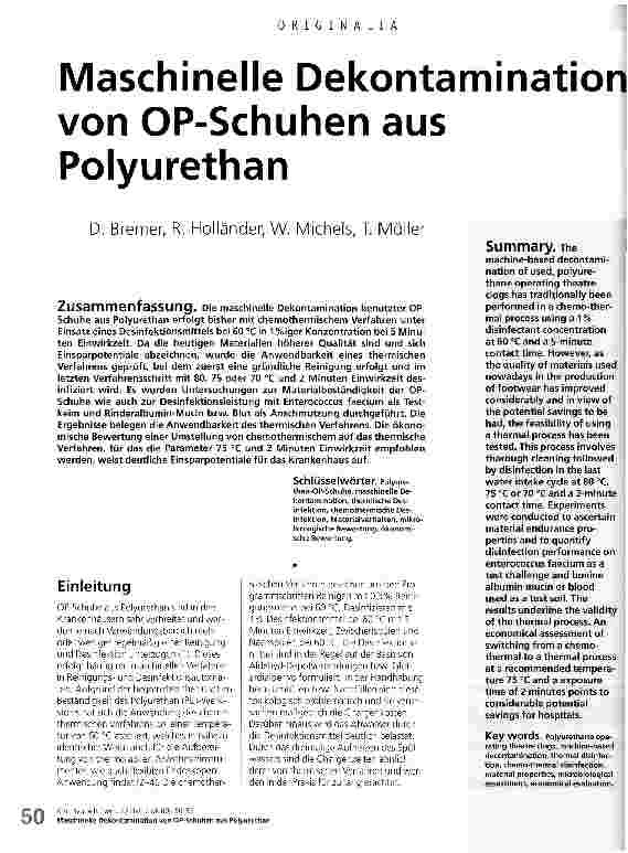 Vorschauseite 1: Maschinelle Dekontamination von OP-Schuhen aus Polyurethan