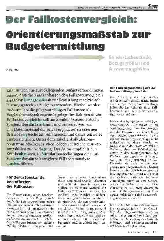 Vorschauseite 1: Der Fallkostenvergleich: Orientierungsmaßstab zur Budgetermittlung