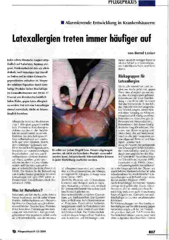 Vorschauseite 1: Latexallergien treten immer häufiger auf Alarmierende Entwicklung in Krankenhäusern