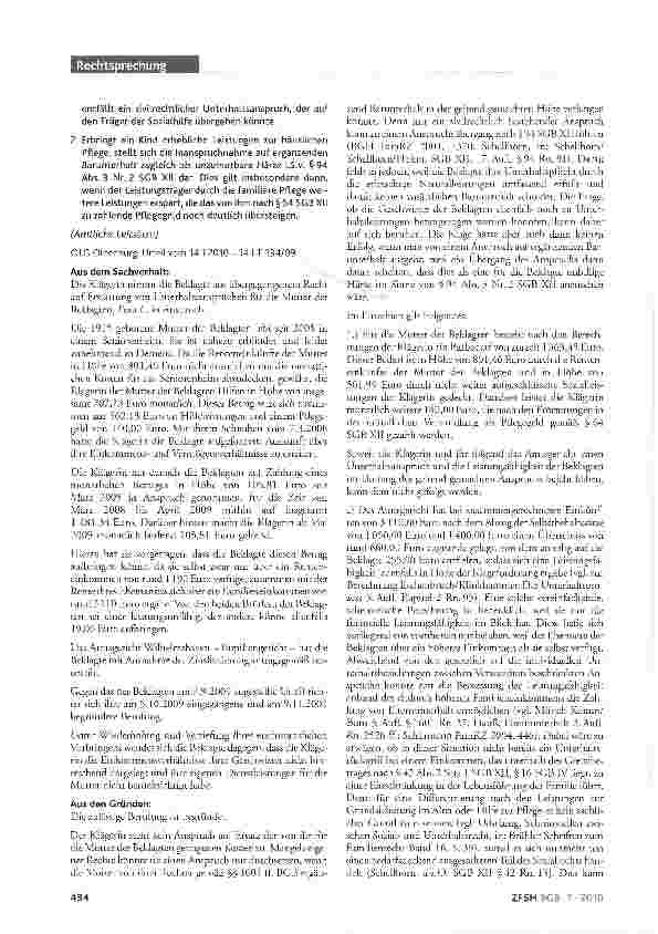 Vorschauseite 2: Übergang von Unterhaltsansprüchen auf Sozialhilfeträger; Erfüllung der Unterhaltspflicht durch Betreuung eines pflegebedürftigen Elternteils; Ausschluss des Anspruchsübergangs weg…