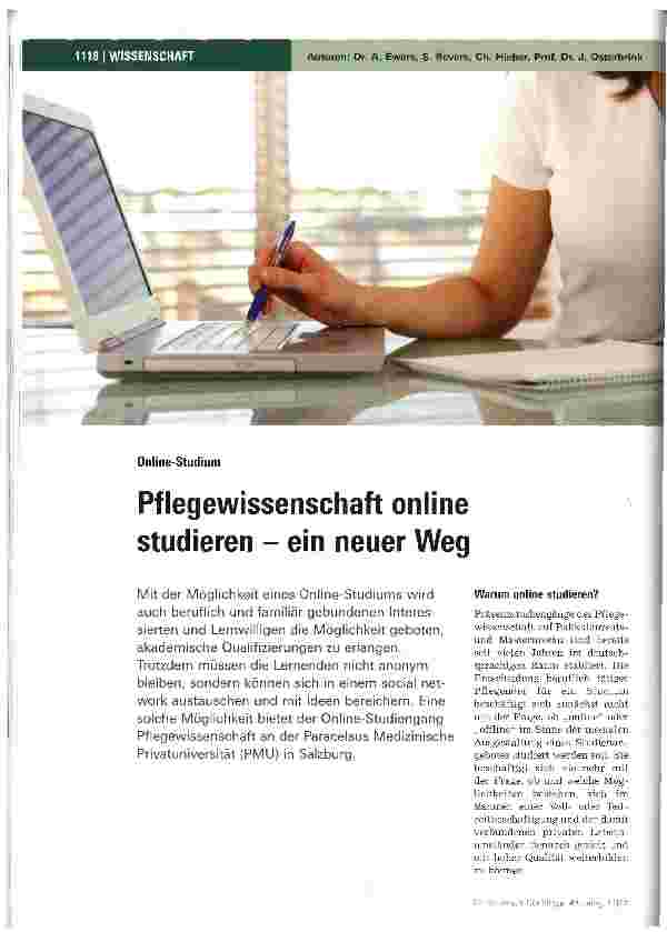 Vorschauseite 1: Pflegewissenschaft online studieren - ein neuer Weg
