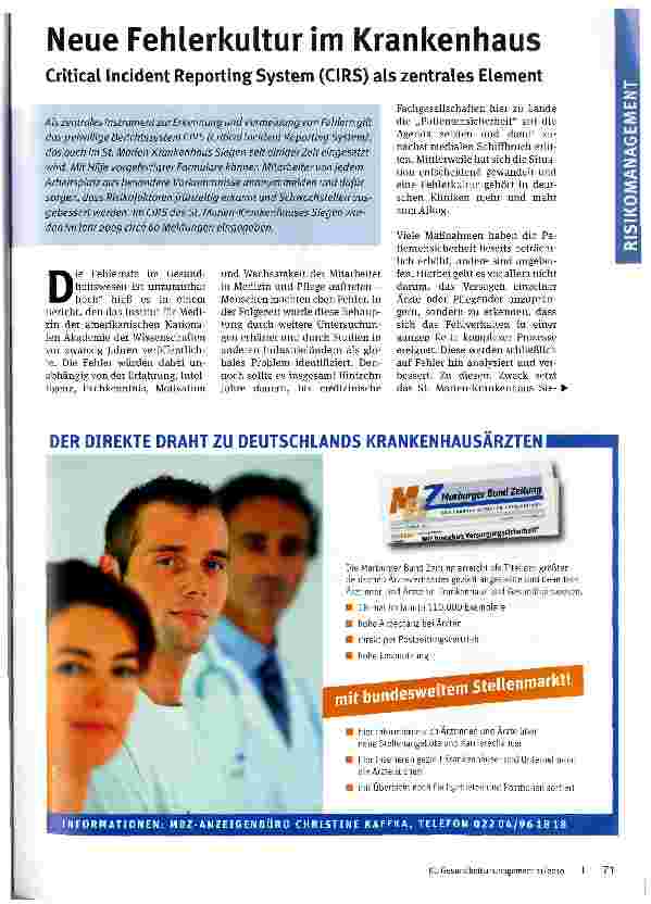 Vorschauseite 1: Neue Fehlerkultur im Krankenhaus Critical Incident ReportingSystem (CIRS) als zentrales Element