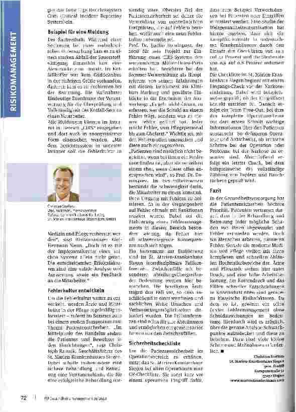 Vorschauseite 2: Neue Fehlerkultur im Krankenhaus Critical Incident ReportingSystem (CIRS) als zentrales Element