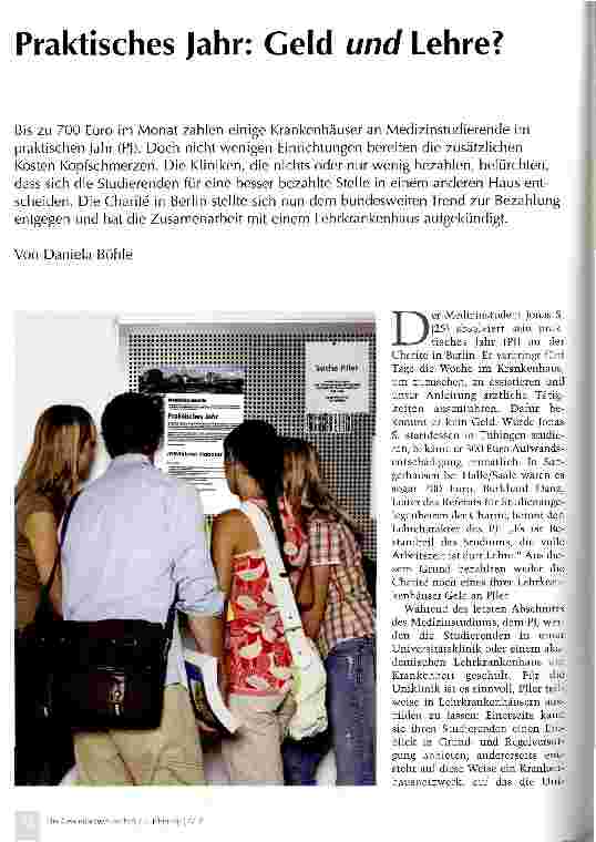 Vorschauseite 1: Praktisches Jahr: Geld und Lehre?