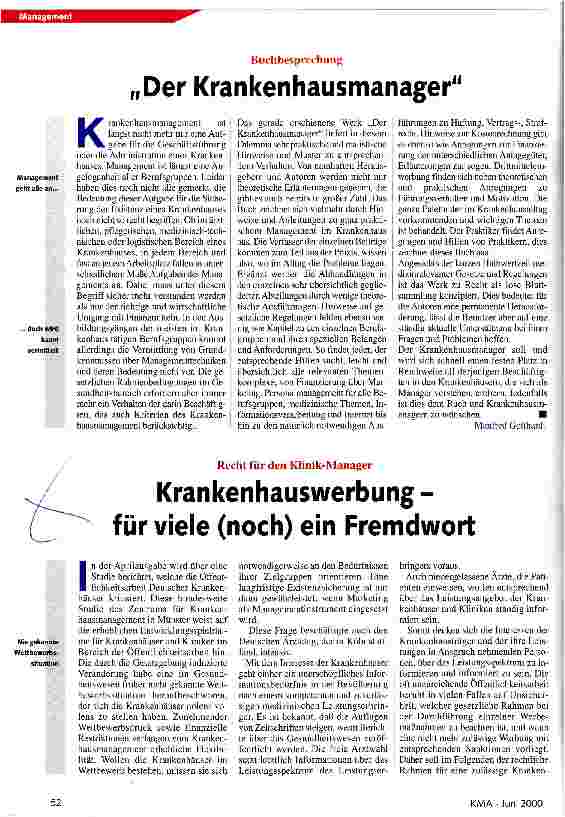 Vorschauseite 1: Krankenhauswerbung - für viele (noch) ein Fremdwort Recht für den Klinik-Manager