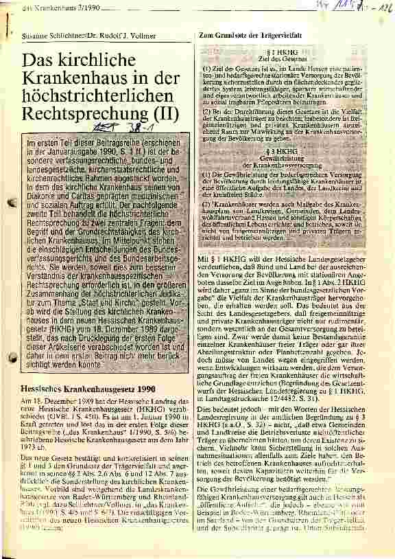 Vorschauseite 1: Das kirchliche Krankenhaus in der höchstrichterlichen Rechtsprechung Teil II