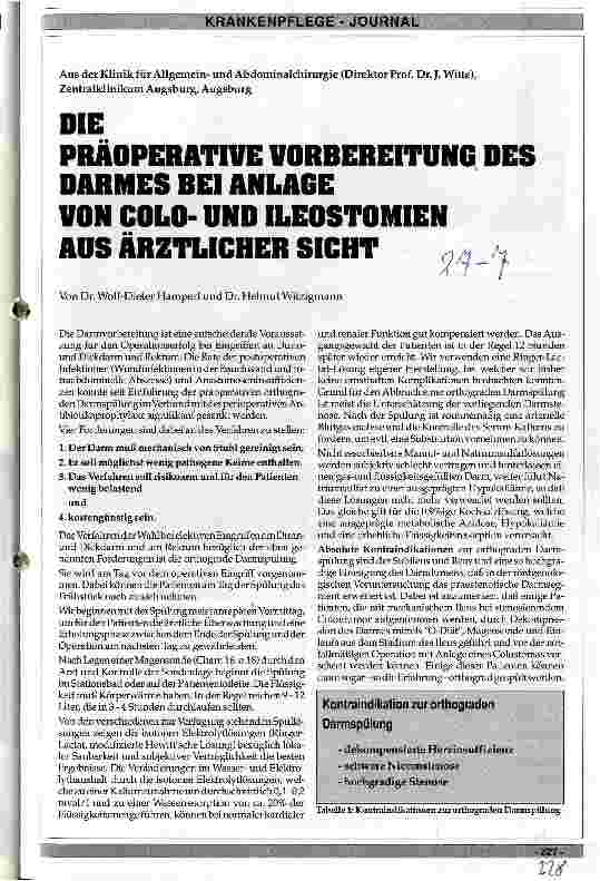 Vorschauseite 1: Die Präoperative Vorbereitung des Darmes bei Anlage von Colound Ileostomien aus ärztlicher Sicht