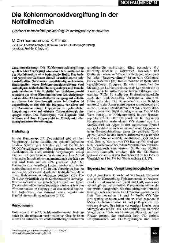 Vorschauseite 1: Die Kohlenmonoxidvergiftung in der Notfallmedizin