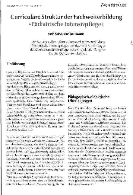 Vorschauseite 1: Curriculare Struktur der Fachweiterbildung Pädiatrische Intensivpflege