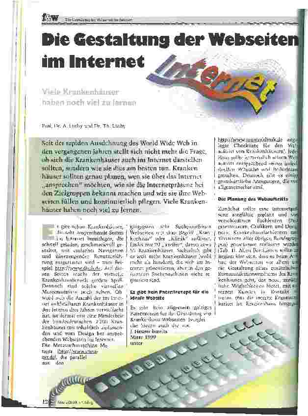 Vorschauseite 1: Die Gestaltung der Webseiten im Internet Viele Krankenhäuser haben noch viel zu lernen