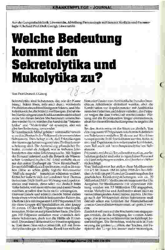 Vorschauseite 1: Welche Bedeutung kommt den Sekretolytika und Mukolytika zu?
