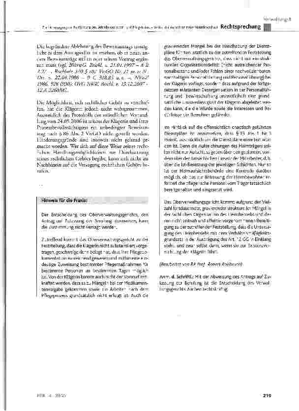 Vorschauseite 6: Zur Untersagung der Fortführung des Betriebs des Alten und Pflegeheims - Verbot der Aufnahme neuer Heimbewohner
