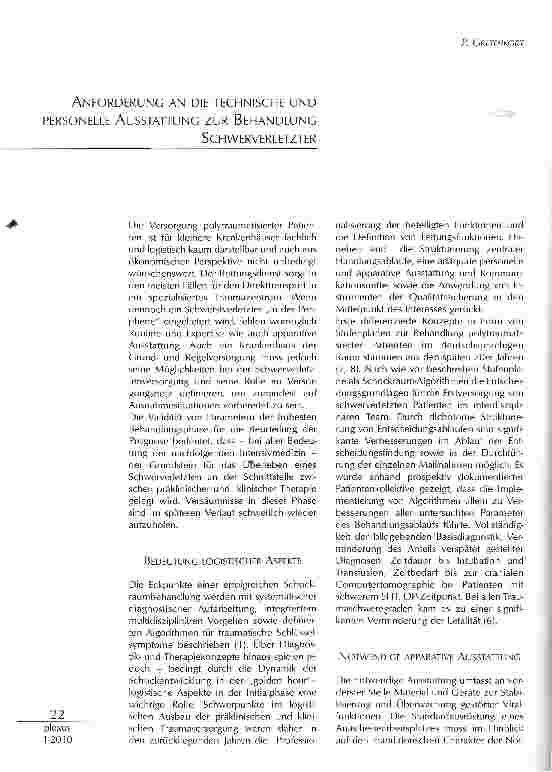 Vorschauseite 1: ANFORDERUNG AN DIE TECHNISCHE UND PERSONELLE AUSSTATTUNG ZUR BEHANDLUNGSCHWERVERLETZTER