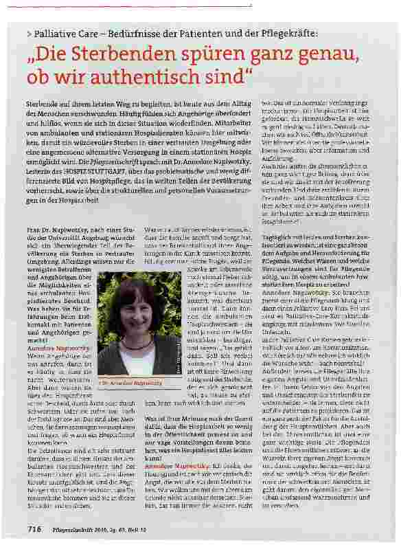 Vorschauseite 1: Palliative Care - Bedürfnisse der Patienten und der Pflegekräfte:„Die Sterbenden spüren ganz genau, ob wir authentisch sind