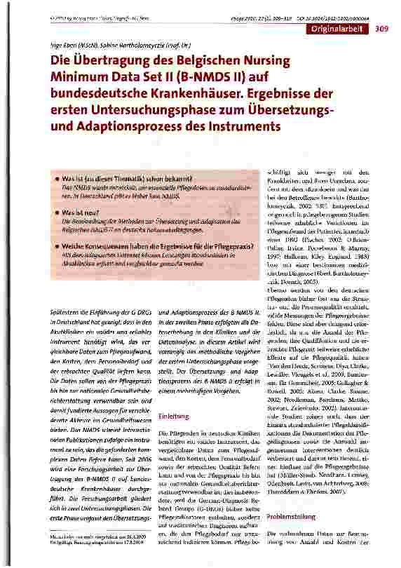 Vorschauseite 1: Die Übertragung des Belgischen Nursing Minimum Data Set II (B-NMDS II) auf bundesdeutsche Krankenhäuser. Ergebnisse der ersten Untersuchungsphase zum Übersetzungsund Adaptionsproz…