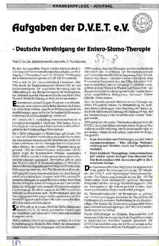 Vorschauseite 1: Aufgaben der D. V. E. T. e. V. - Deutsche Vereinigung der Entero-Stoma-Therapie