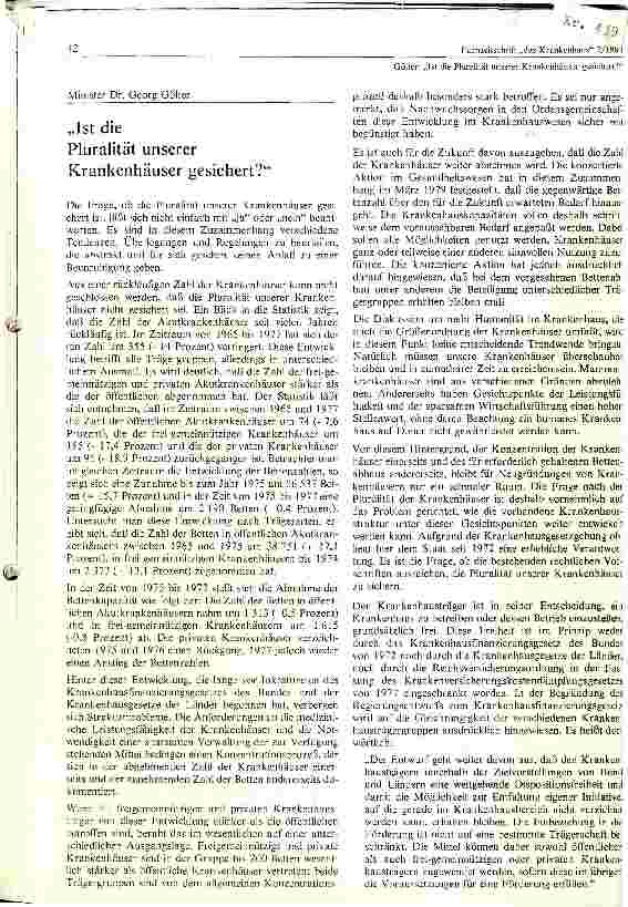 Vorschauseite 1: Ist die Pluratät unserer Krankenhäuser gesichert