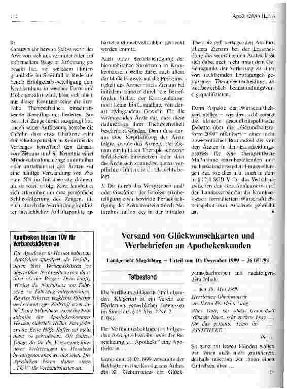 Vorschauseite 1: Versand von Glückwunschkarten und Werbebriefen an Apothekenkunden
