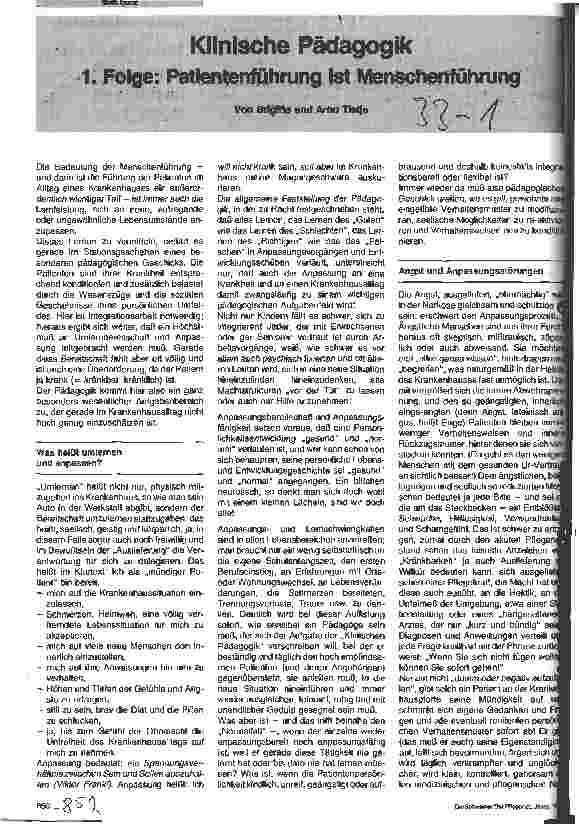 Vorschauseite 1: Klinische Pädagogik 1. Folge: Patientenführung ist Menschenführung