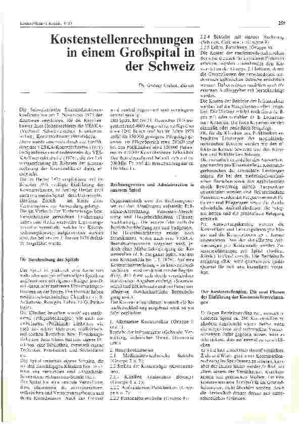 Vorschauseite 1: Kostenstellenrechnungen in einem Großspital in der Schweiz
