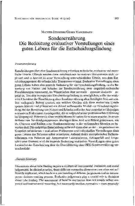 Vorschauseite 1: Sondenernährung Die Bedeutung evaluativer Vorstellungen eines guten Lebens für die Entscheidungsfindung