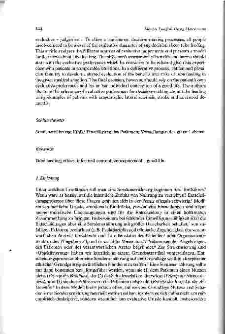 Vorschauseite 2: Sondenernährung Die Bedeutung evaluativer Vorstellungen eines guten Lebens für die Entscheidungsfindung
