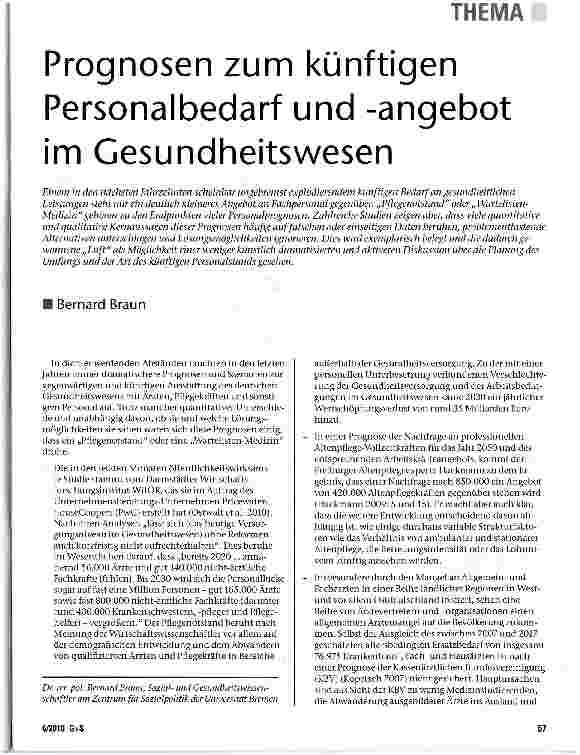 Vorschauseite 1: Prognosen zum künftigen Personalbedarf und -angebot im Gesundheitswesen