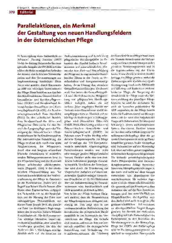 Vorschauseite 1: Parallelaktionen, ein Merkmal der Gestaltung von neuen Handlungsfeldern in der österreichischen Pflege