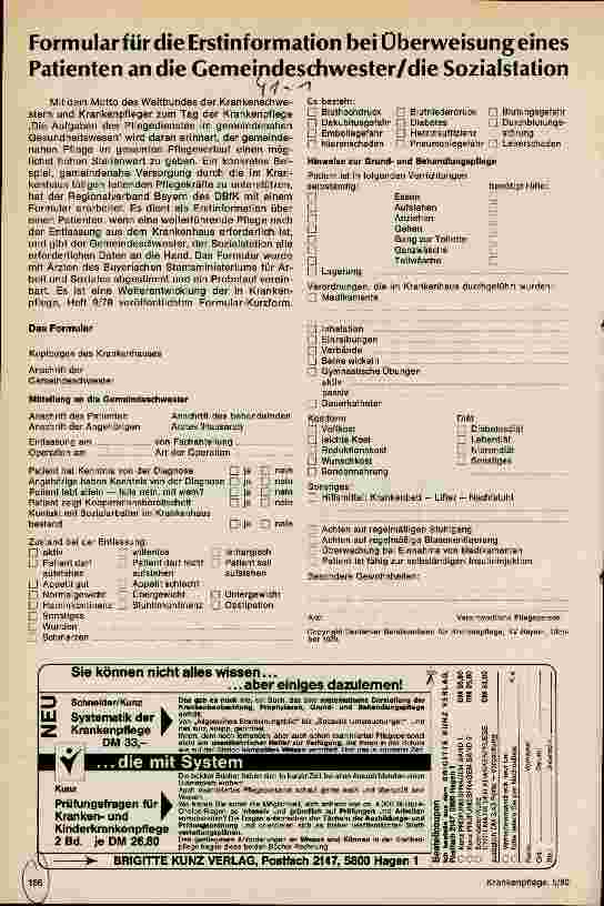 Vorschauseite 1: Formular für die Erstinformation bei Überweisung eines Patienten an die Gemeindeschwester/die Sozialstation