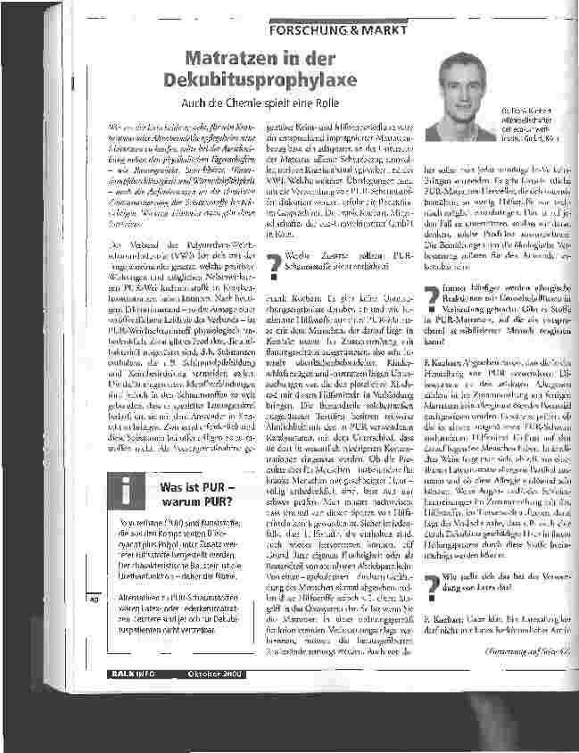 Vorschauseite 1: Matratzen in der Dekubitusprophylaxe Auch die Chemie spielt eine Rolle
