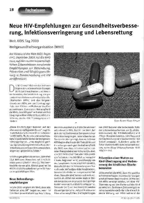 Vorschauseite 1: Neue HIV-Empfehlungen zur Gesundheitsverbesse rung, Infektionsverringerung und Lebensrettung