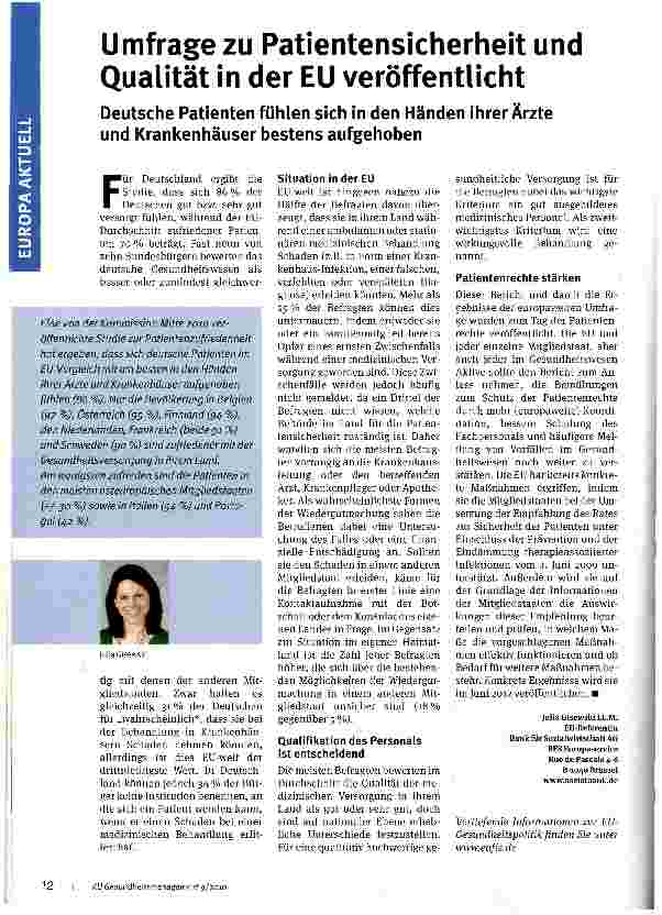 Vorschauseite 1: Umfrage zu Patientensicherheit und Qualität in der EU veröffentlicht