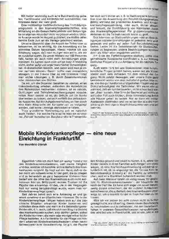 Vorschauseite 1: Mobile Kinderkrankenpflege — eine neue Einrichtung in Frankfurt/M.