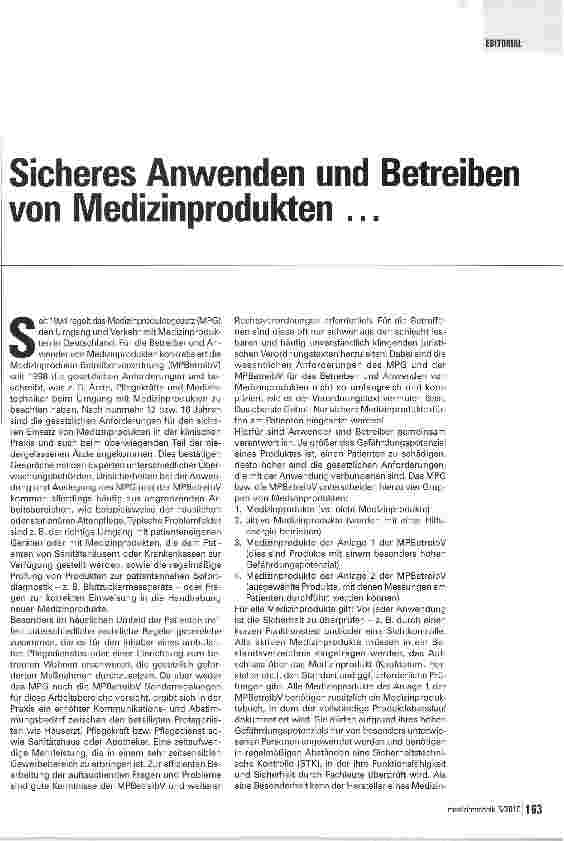 Vorschauseite 1: Sicheres Anwenden und Betreiben von Medizinprodukten ...