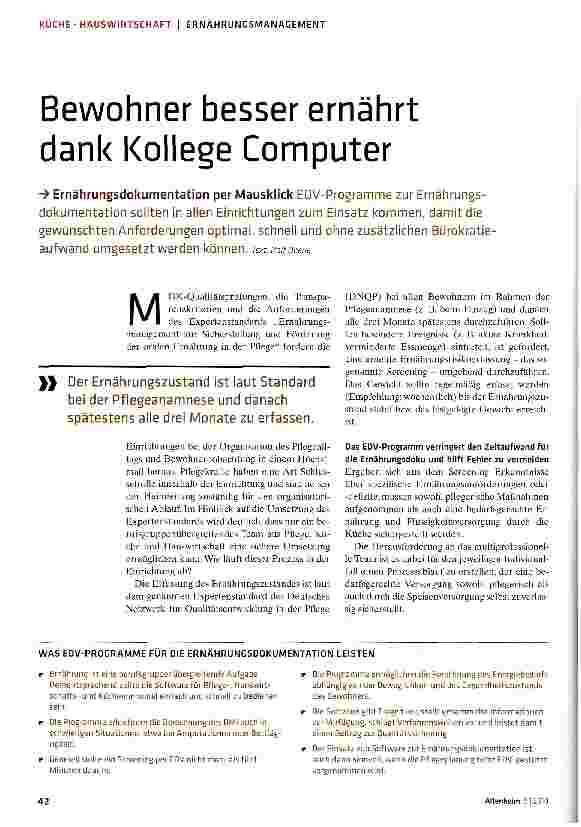 Vorschauseite 1: Bewohner besser ernährt dank Kollege Computer