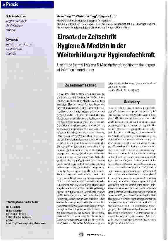 Vorschauseite 1: Einsatz der Zeitschrift Hygiene & Medizin in der Weiterbildung zur Hygienefachkraft