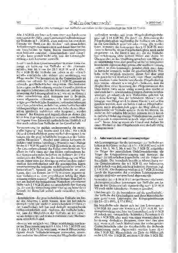 Vorschauseite 2: Die Leistungen zur Teilhabe am Leben in der Gemeinschaft im SGB IX (Teil I)