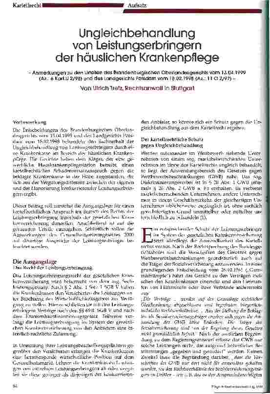 Vorschauseite 1: Ungleichbehandlung von Leistungserbringern der häuslichen Krankenpflege