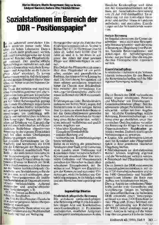 Vorschauseite 1: Sozialstationen im Bereich der DDR - Positionspapier