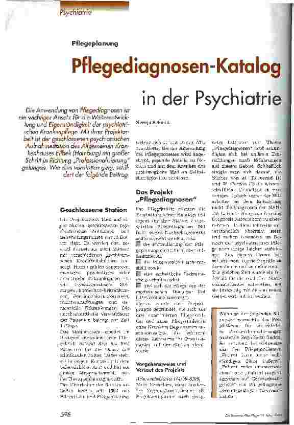 Vorschauseite 1: Pflegediagnosen-Katalog in der Psychiatrie Pflegeplanung