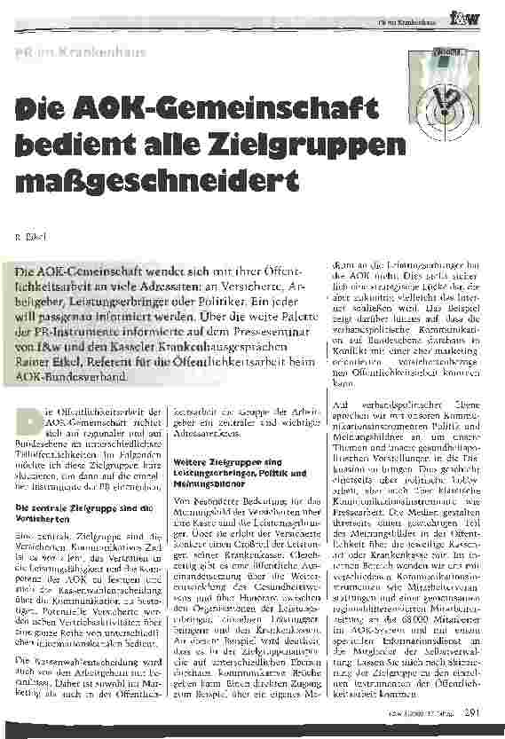 Vorschauseite 1: Die AOK-Gemeinschaft bedient alle Zielgruppen maßgeschneidert PR im Krankenhaus