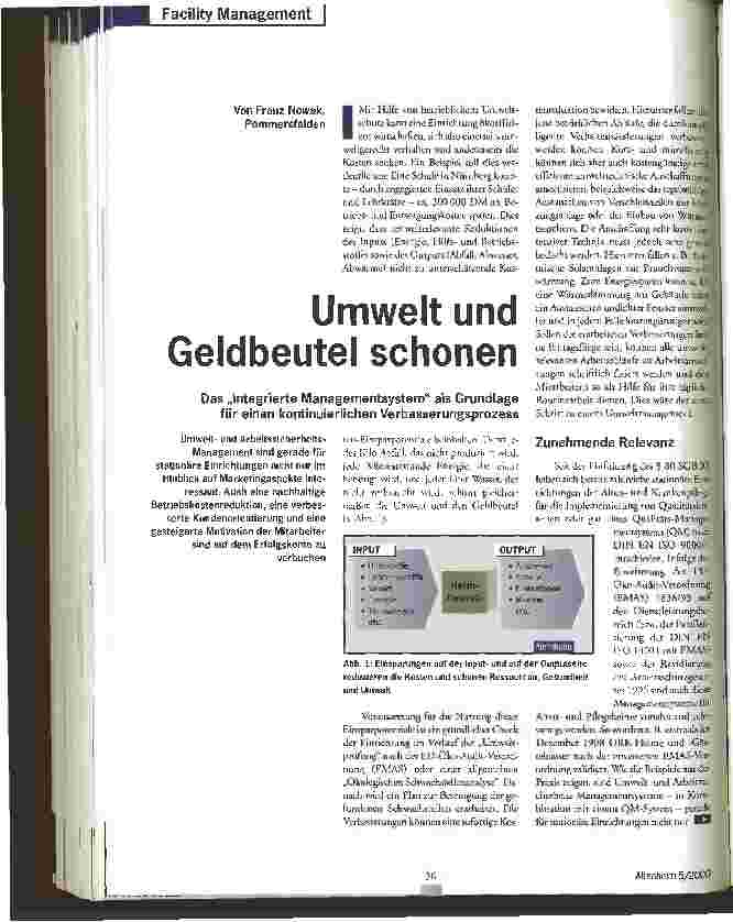 Vorschauseite 1: Umwelt und Geldbeutel schonen Das Integrierte Managementsystem als Grundlage für einen kontinuierlichen Verbesserungsprozess