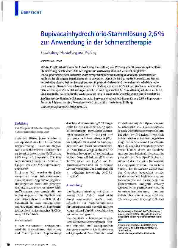 Vorschauseite 1: Bupivacainhydrochlorid-Stammlösung 2,6 % zur Anwendung in der Schmerztherapie