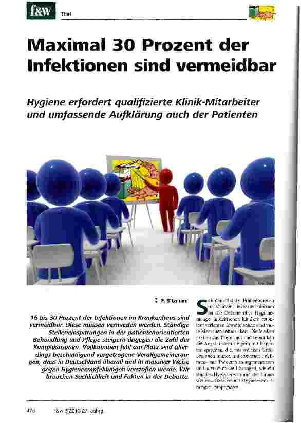 Vorschauseite 1: Maximal 30 Prozent der Infektionen sind vermeidbar