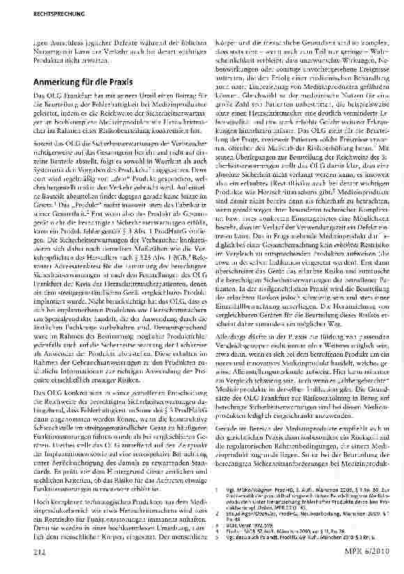 Vorschauseite 2: Produkthaftung für potenziell funktionsuntüchtige Herzschrittmacher§3Abs.iProdHaftG
