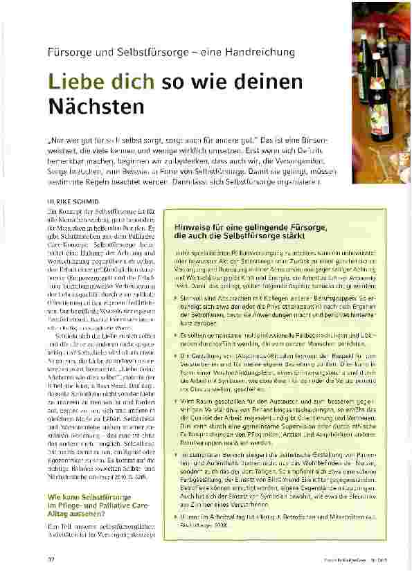Vorschauseite 1: Fürsorge und Selbstfürsorge - eine HandreichungLiebe dich so wie deinen Nächsten
