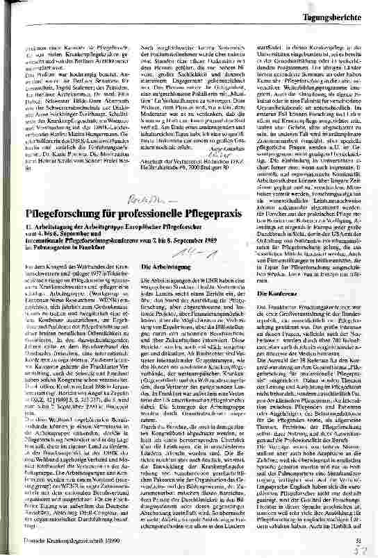 Vorschauseite 1: Pflegeforschung für professionelle Pflegepraxis 12. Arbeitstag der Arbeitsgruppe Europäischer Pflegeforscher