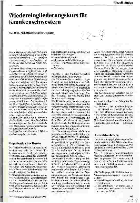 Vorschauseite 1: Wiedereingliederungskurs für Krankenschwestern