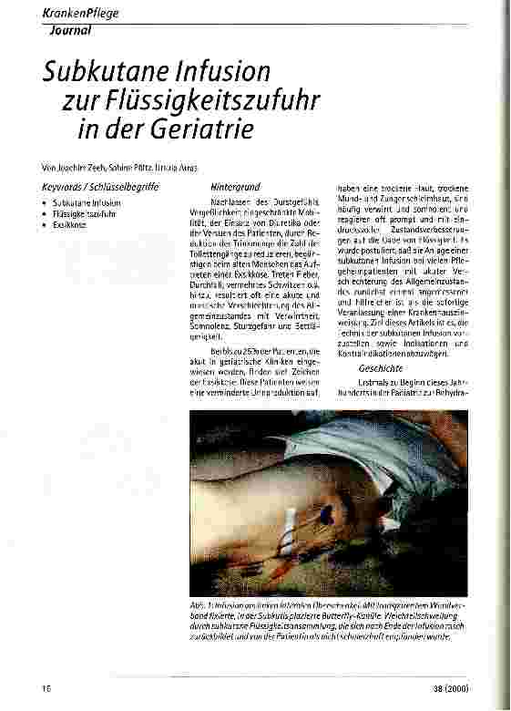 Vorschauseite 1: Subkutane Infusion zur Flüssigkeitszufuhr in der Geriatrie