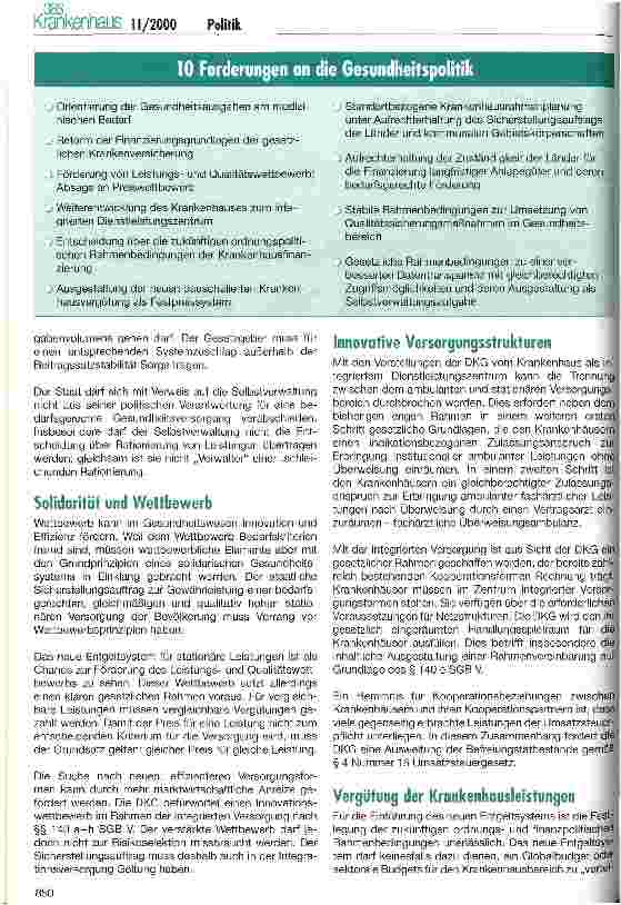 Vorschauseite 2: Positionen der DKG zur Weiterentwicklung im Gesundheitswesen